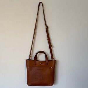 Classic Brown Leather Crossbody Tote - Adjustable Strap